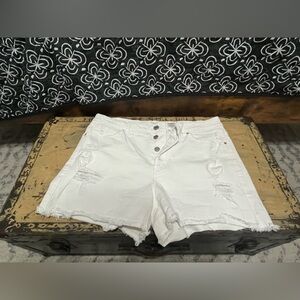 Time and Tru Women's White Frayed Jean Shorts